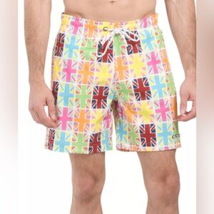 NWT BEN SHERMAN SzM PAINTED JACKS STRETCH SWIM SHORTS MUL